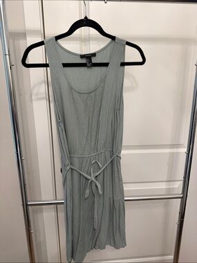 Forever 21 Sage Green Scoop Neck Tie-Waist Mini Dress